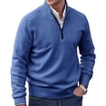 thumbnail image 5 of Men Sweater Coat Half Zipper Knit Elastic Long Sleeves Stand Collar Outerwear Pure Color English Style Daily Wear School Mid Length Sweater, 5 of 7