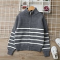 thumbnail image 2 of AINIYS Boys' Full Zip Up Stand Collar Sweater Coat Long Sleeve Casual Knit Sweater Jacket Stripe Fall Winter Tops for Kids Gray 5 Years, 2 of 9