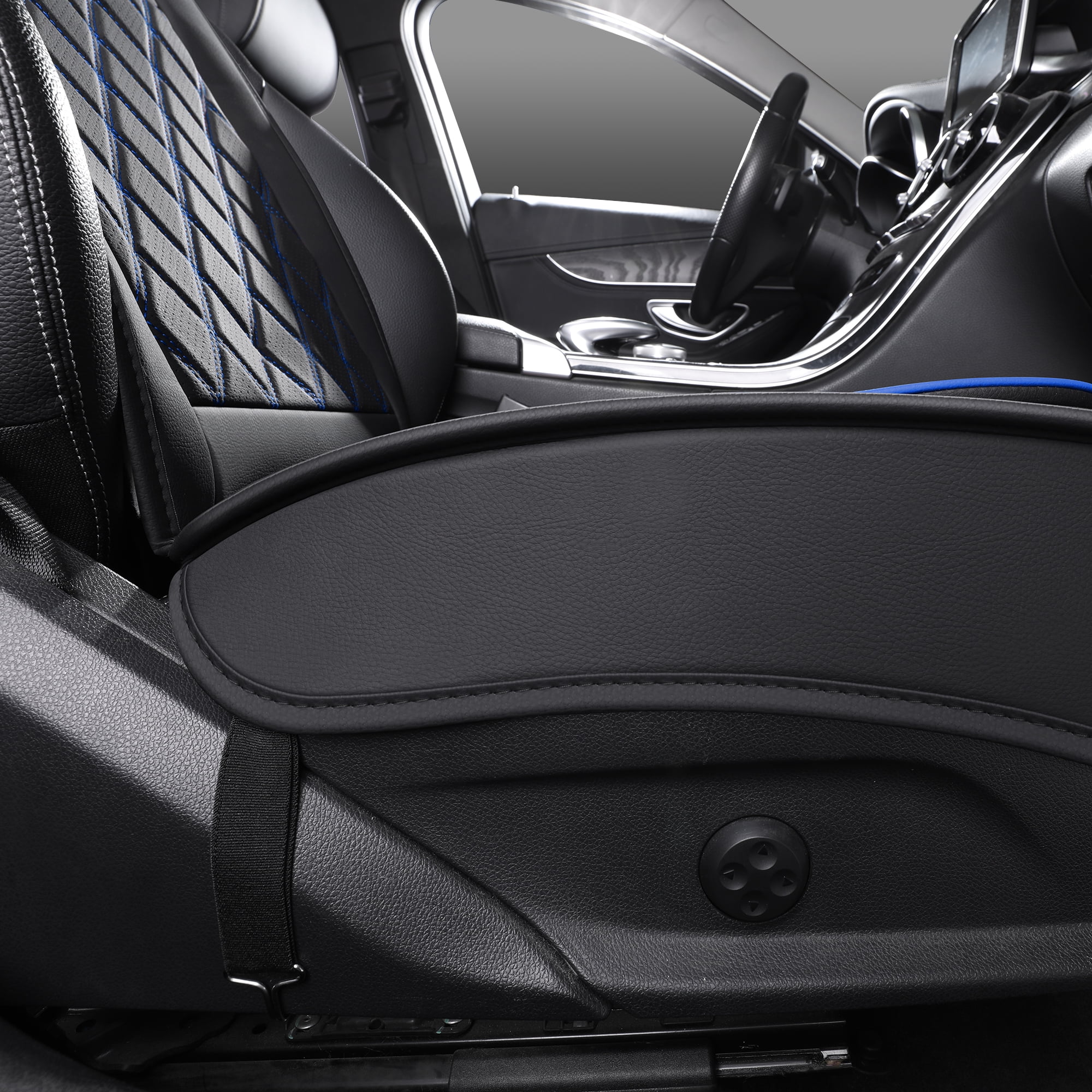 Universal Front Car Seat Covers for 2 Seats, Black-Blue Trim, Stylish Interior Upgrade for Cars SUVs Trucks, Full Surround Anti-Wear Waterproof Front Seat Protector
