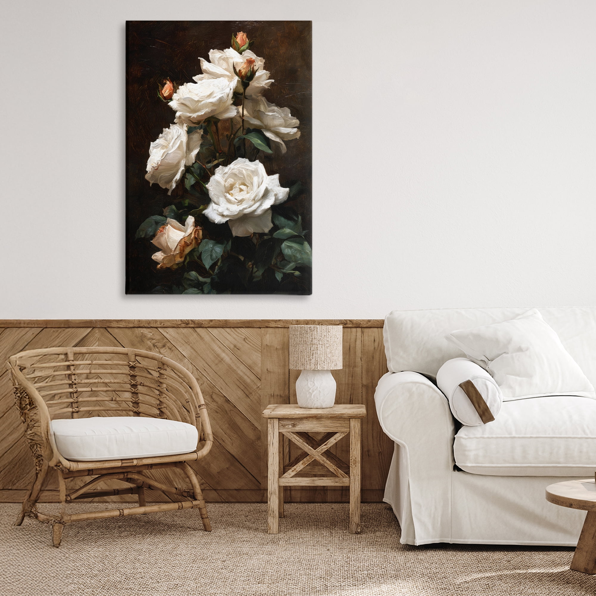 Stupell Industries Tower of White Roses Canvas Wall Art, design by Petal Prints Design