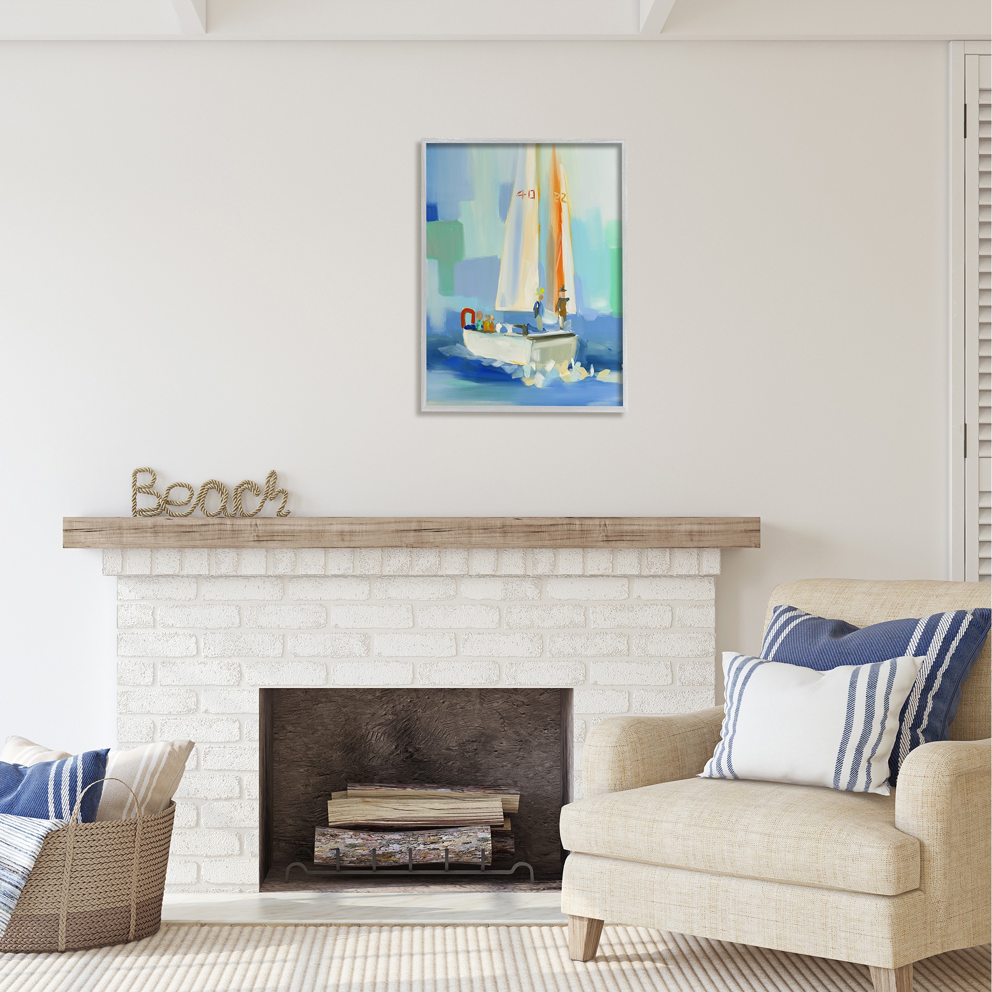 Stupell Industries Abstract Sailboat Waves Transportation Painting Gray Framed Art Print Wall Art, 24 x 30