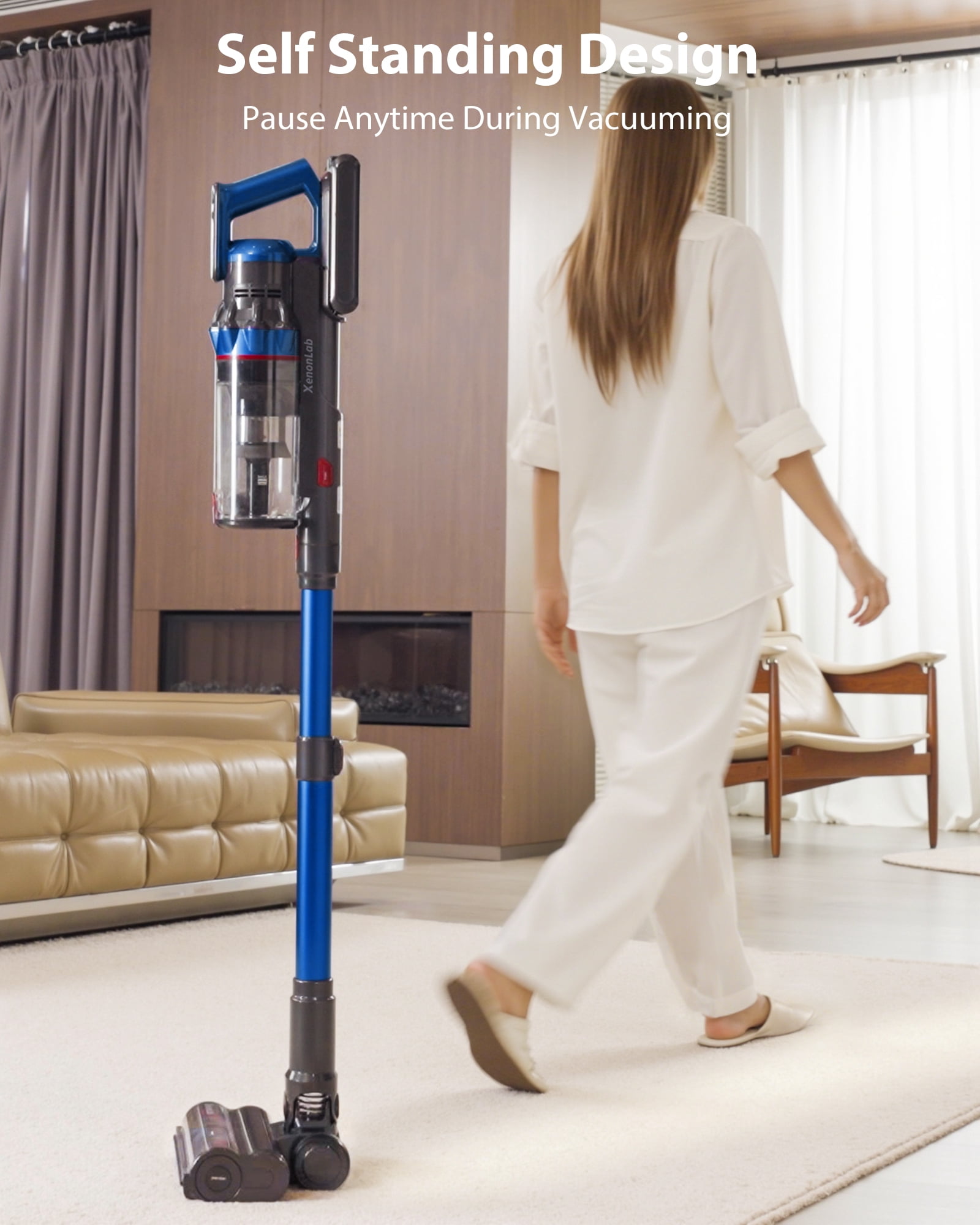 Cordless Stick Vacuum Cleaner,650W/55KPa Powerful with Auto Mode & 3 Speeds,75 Mins Runtime Touch Screen Rechargeable Vacuums for Pet Hair,Carpet