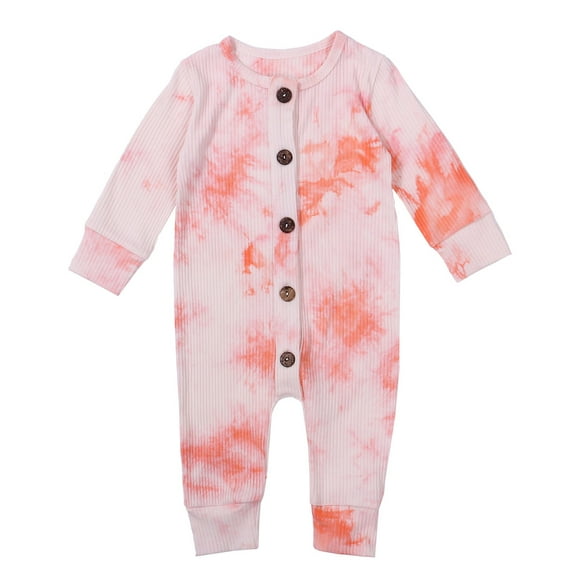Qiylii Baby Tie Dyeing Romper, Long Sleeve Round Neck Button-Down Bodysuit