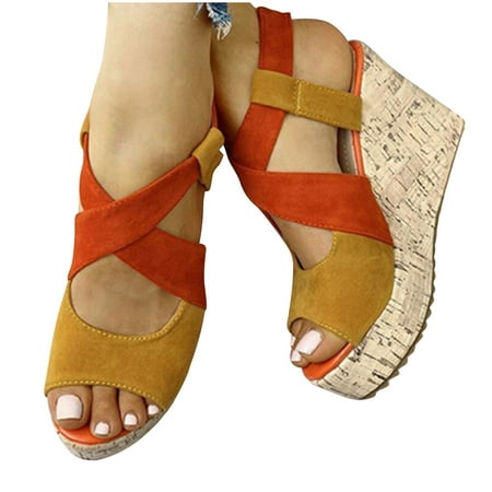 

Saving Clearance! Mixpiju Women Wedge Heels Sandals Women Summer Quick Drying Shoes Fish Mouth Casual Non Slip Sandals Yellow
