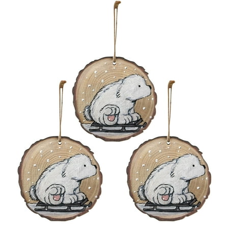 

Buodes Wall Decor Lovely Christmas Round Wooden Hanging Animal Print Pendant