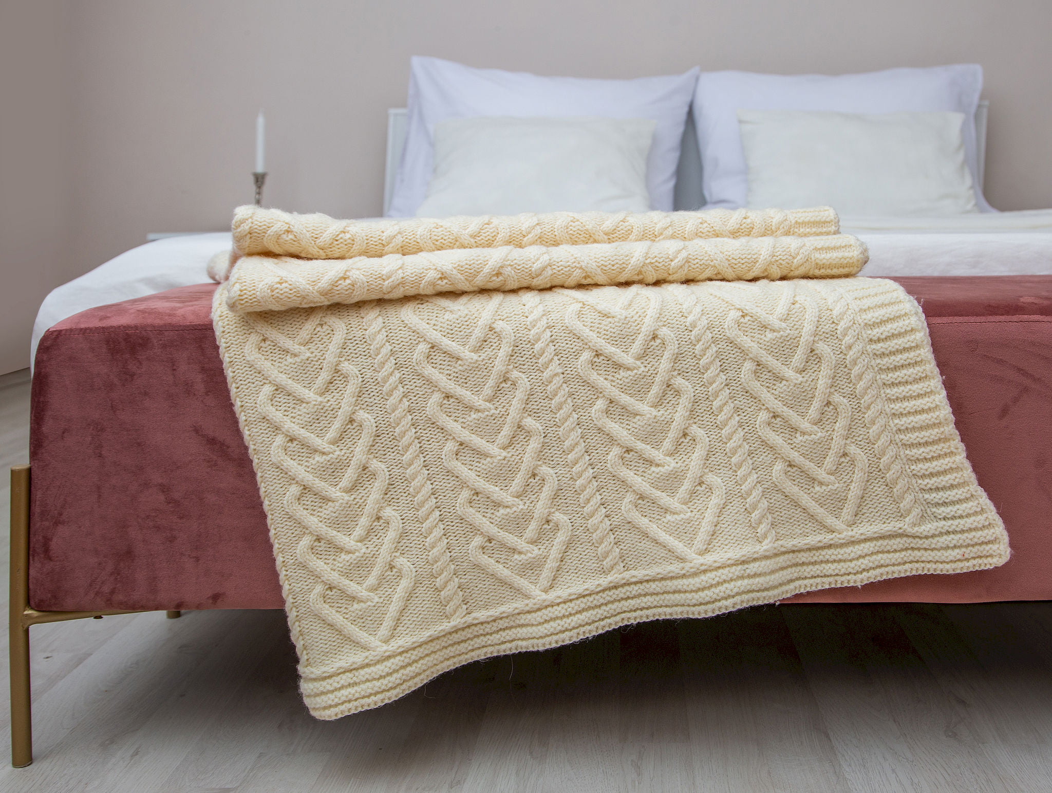 White Wool Throw Blanket Warm Scandinavian Home Decor Anniversary Wedding Gift 