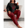 thumbnail image 6 of Musefolio Women Plus Size Casual Two-Piece Set - Long Sleeve Nightgown Set - Casual Clothing - Pullover Round Neck "Good night" Heart Print Relaxed And Cozy Matching Set Fall/Winter Set 1X - 5X, 6 of 7