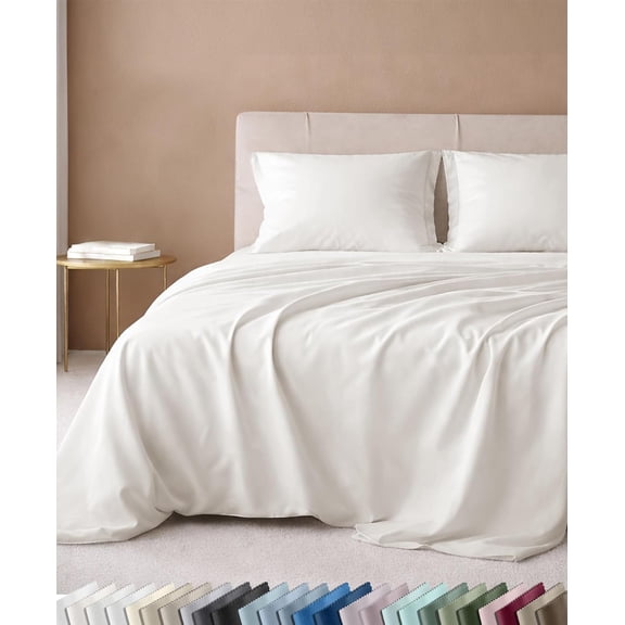 600 Thread Count Queen Size Bed Sheets Set in True Ivory 100% Cotton Sateen with 16 Inch Deep Pockets