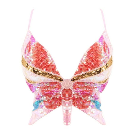 

Shiusina Women s Sparkly Sequin Crop Top Bandage Bra Belly Dance Vest Tank Costume Outfits N + One size