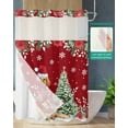 thumbnail image 2 of No Hook Shower Curtain with Snap in Liner, Christmas Poinsettia Pet Dog Snowflake in Red Background Shower Curtains for Bathroom, Washable Shower Curtain Liner Set with Mesh Top Window, 72"x96", 2 of 6
