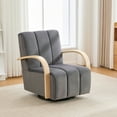 thumbnail image 4 of Newest 360° Swivel Accent Chair with Solid Wood Armrests, Channel Tufted PU Lounge Chair & Sinuous Spring,Charcoal, 4 of 10