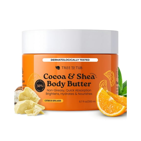 Tree To Tub Shea Body Butter for Dry, Extremely Dry, Sensitive Skin - Moisturizing Body Cream for Women & Men, Hydrating Body Lotion Moisturizer