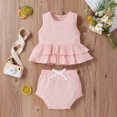 thumbnail image 3 of LMTODLFG Baby Girl Clothes Baby Girls Sleeveless Ruffle Solid Tops+Shorts Outfits Clothes Baby Girls' Clothing Pink 0-3 Months, 3 of 9