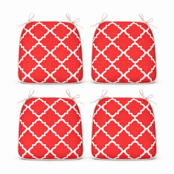 Set of 4 Red Plaid Outdoor Chair Cushions, Water-Repellent with Ties
