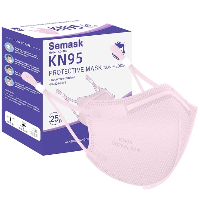 Máscaras respiratorias desechables Semask KN95, paquete de 25 unidades, color rosa