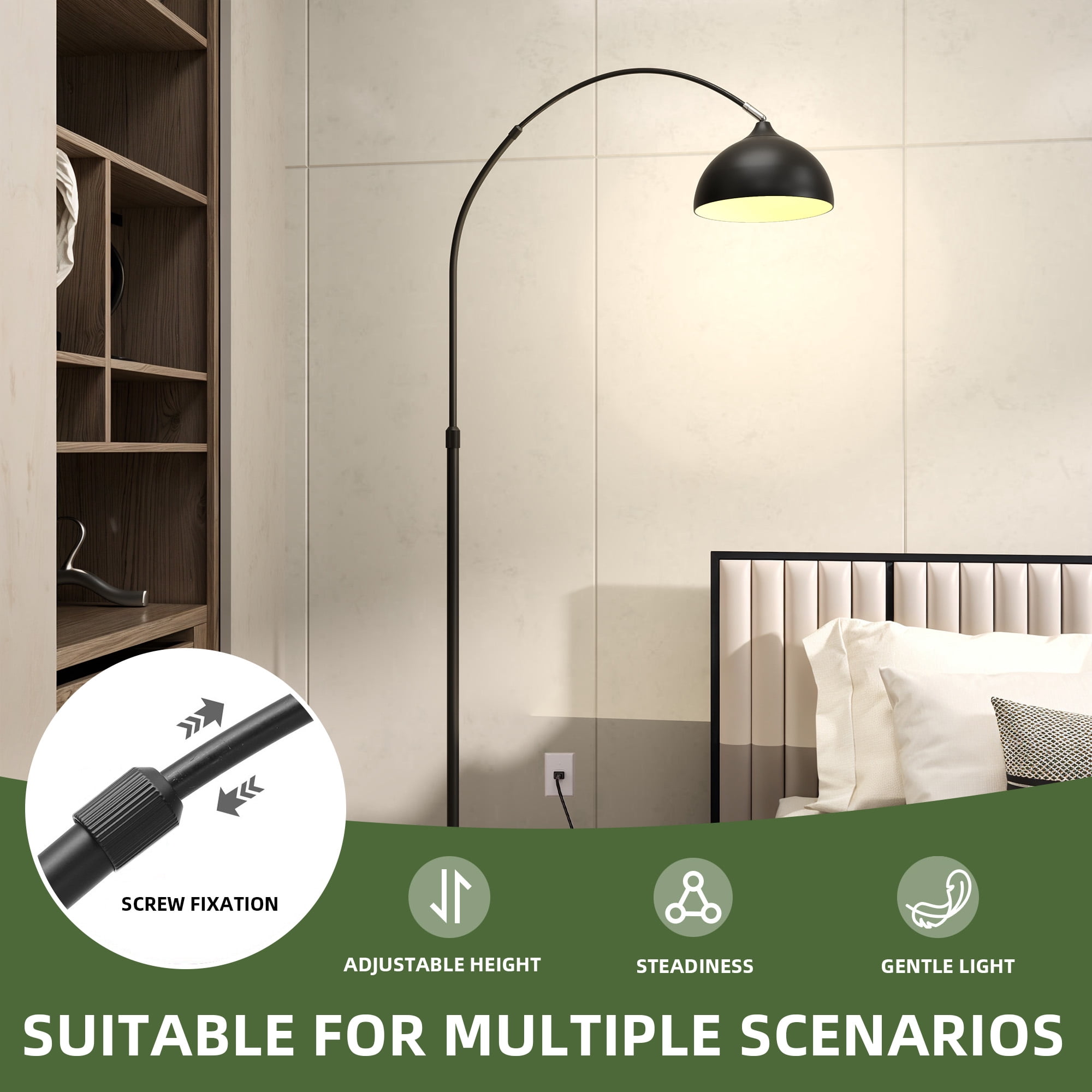 Uforic Black Marble Floor Lamp with Adjustable Height & Compatible E26 Bulbs, Foot Switch, 100W Max
