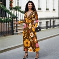 thumbnail image 4 of FKELYI Fall Maxi Dress for Women Long Sleeve V Neck Wedding Guest Dresses Autumn Flower Leaf Print Flowy A-Line Elegant Dress with Pockets for Spring, 3XL, 4 of 6