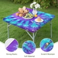 thumbnail image 4 of Purple Blue Tie Dye Pattern Square Fitted Tablecloth with Elastic Edge,Square Table Cover,Washable Elastic Table Cover for Home Kitchen Party Decor 34"x34", 4 of 6