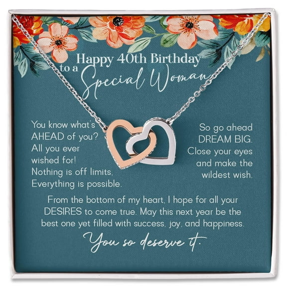 40th Birthday Necklace for Her, Heart Jewelry Gift for Daughter Wife Sister or Friend, Keepsake with Inspirational Message Card, Milestone Gift for Women, Elegant Birthday Present for Special Woman