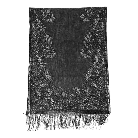 LULULION floral lace scarf Shawl Black Polyester Silk 1Set for Special Events