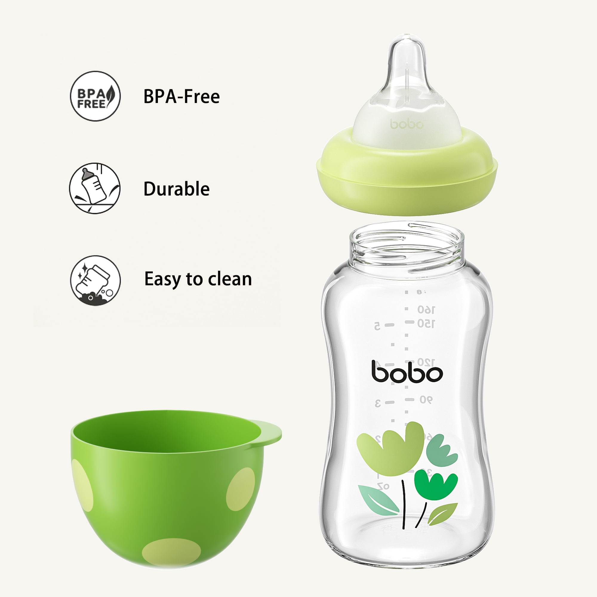 YOHKOH Natural Baby Bottles Sets with Level S Nipple,0m+(5.4oz (Pack of 4)Green)