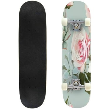 Succulents and roses vector seamless pattern of floral ornament with Outdoor Skateboard Longboards 31"x8" Pro Complete Skate Board Cruiser