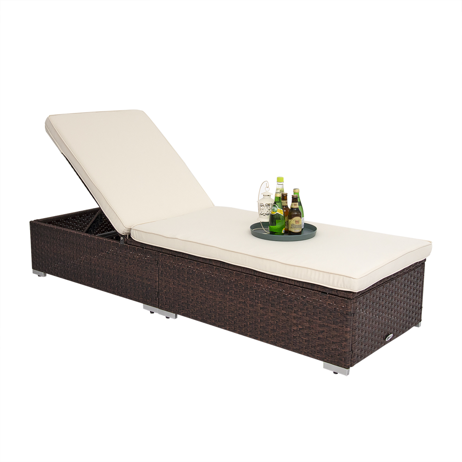 DIMAR GARDEN Outdoor Wicker Chaise Lounger, Patio Recliner Chaise with Cushion, Mixed Brown & Beige - image 4 of 8