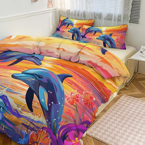 Marine World Dolphin Bedding Set Couple Bedclothes Pillowcase Customized Home Textiles Bed Set for Bedroom Decoration