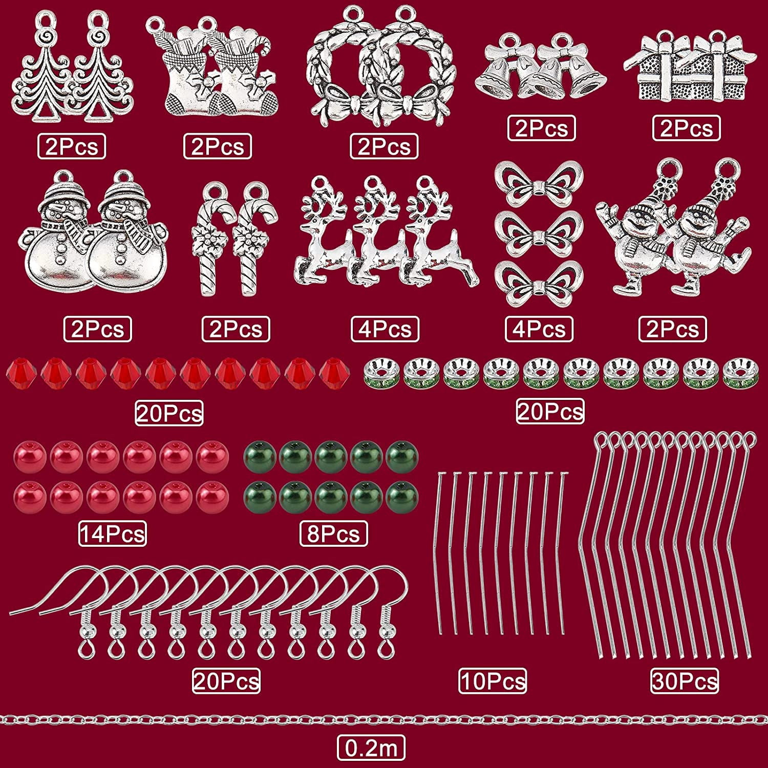 1 Box DIY 10 Pairs Rhinestone Snowflake Charms Christmas Earrings Making Kit Winter Charm Linking Rings Bowknot Connector Charms Faceted Glass Crystal Beads for Jewelry Making Kits Adult