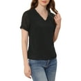 thumbnail image 4 of INSPIRE CHIC Women's Casual V Neck Short Sleeve Semi Sheer Swiss Dots Blouse Top L Black, 4 of 5