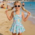 thumbnail image 3 of COEQINE Girls One Piece Swimsuit with Skirt Sleeveless Cute Skirted Bathing Suit Hawaiian Swimwear for Kids 3-4 Years, Summer Swim Dress for Water Play, Easter Egg Butterfly Tulip Blue, 3 of 8