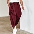 thumbnail image 2 of QIYAGBSA Men's Tie Waist Harem Pants Relaxed Drop Crotch Tapered Leg Casual Trousers with Side Pockets Streetwear Style (Wine, 2XL), 2 of 7