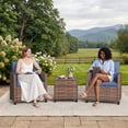 thumbnail image 3 of 3 Piece Wicker Patio Bistro Set with Cushions and Glass Table, All Weather PE Rattan Outdoor Conversation Chairs for Balcony Backyard Porch, Brown Gray Gradient Blue Beige, 3 of 8