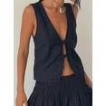 thumbnail image 3 of Musuos Women's Double Front Tie Closure Tank Tops Sleeveless Summer V-Neck Solid Color Casual Vest, 3 of 7