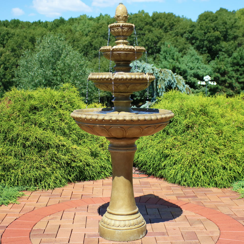 Sunnydaze Outdoor Water Fountain with LED Lights - Large 4-Tier