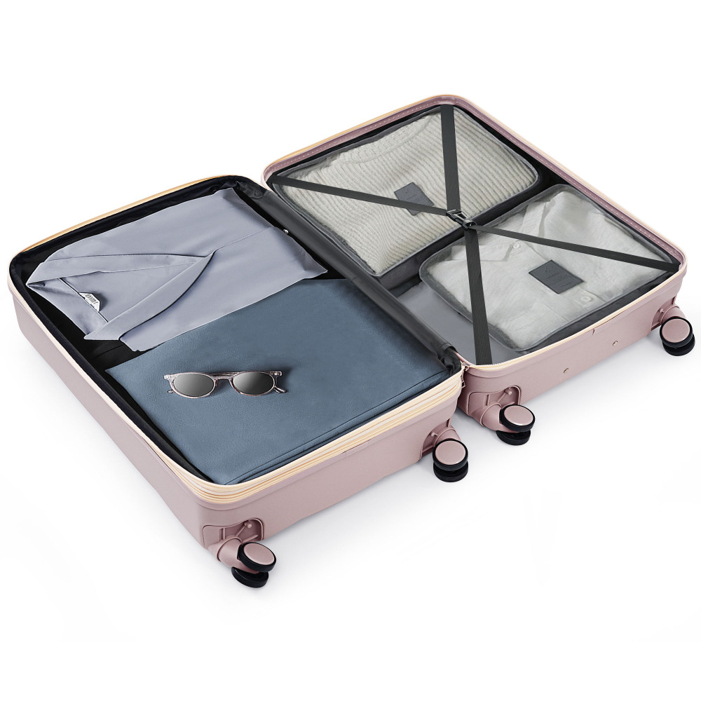 DECMAY 3-Piece ABS Luggage Set with Spinner Wheels and Cup Holder, Airline Carry-On Approved