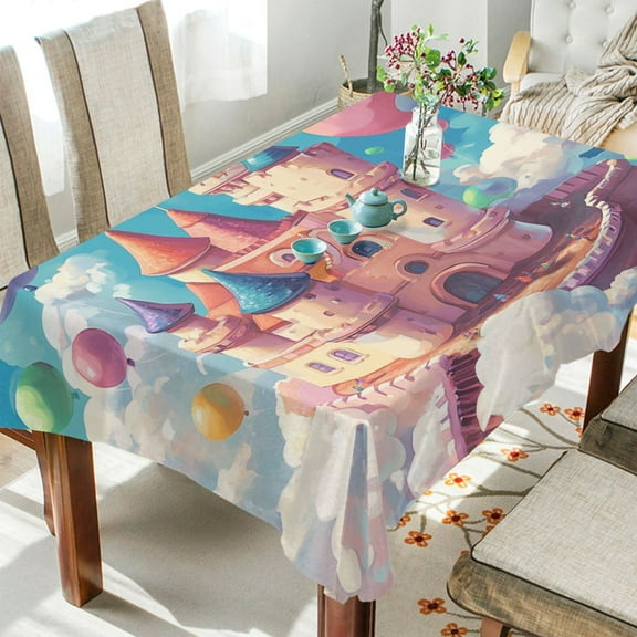 YAZAOO Square Tablecloth Cartoon Candy Castle Painting Pattern Tableclothes