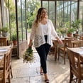 thumbnail image 3 of Agnes Orinda Women's Plus Size Halloween Outfits School College Cardigans Open Front 3/4 Bell Sleeves Sheer Lace Floral Cover Up Bolero Shrugs 2X White, 3 of 9