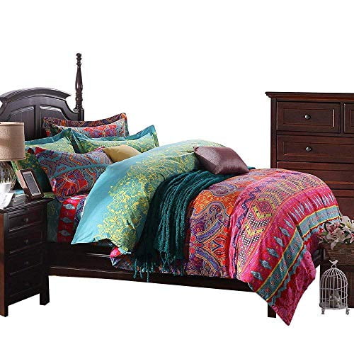 HNNSI 4 Pieces Bohemia Ethnic Bedding Sets King Size,Brushed Cotton