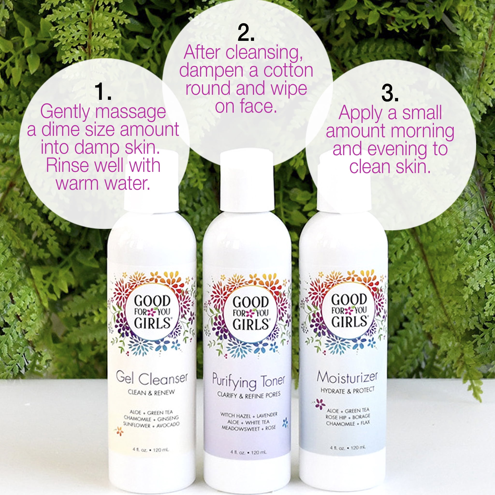 Good For You Girls 3 Step Facial Care Cleanser, Toner, and Moisturizer, 3 Piece Set