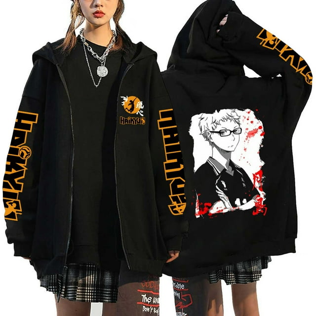 Veste à Capuche Zippée Anime Karasuno Plus Size Sweatshirt Harajuku Unisexe