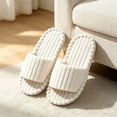thumbnail image 5 of FITORON Womens Fuzzy House Slippers - Open Toe Striped Plush White,Size 9-9.5, 5 of 7
