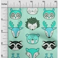 thumbnail image 2 of oneOone Rayon Mint Green Fabric Cute Animal Face Pattern Sewing Fabric By The Yard Printed Diy Clothing Sewing Supplies 56 Inch Wide, 2 of 8