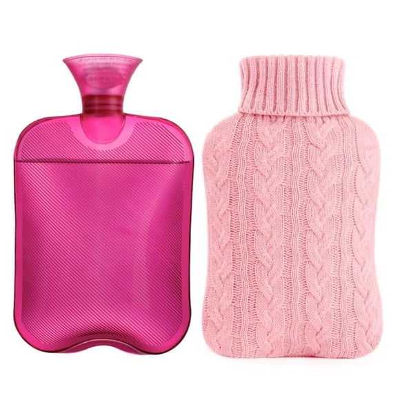 Bolsa de agua caliente samply de 2 L con funda tejida rosa