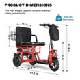 thumbnail image 3 of QEEKA 3-Wheel Foldable Mobility Scooter for Adults and Seniors, 300 lbs Capacity, Long-Range Lithium Battery, Lightweight with Basket,Red, 3 of 19