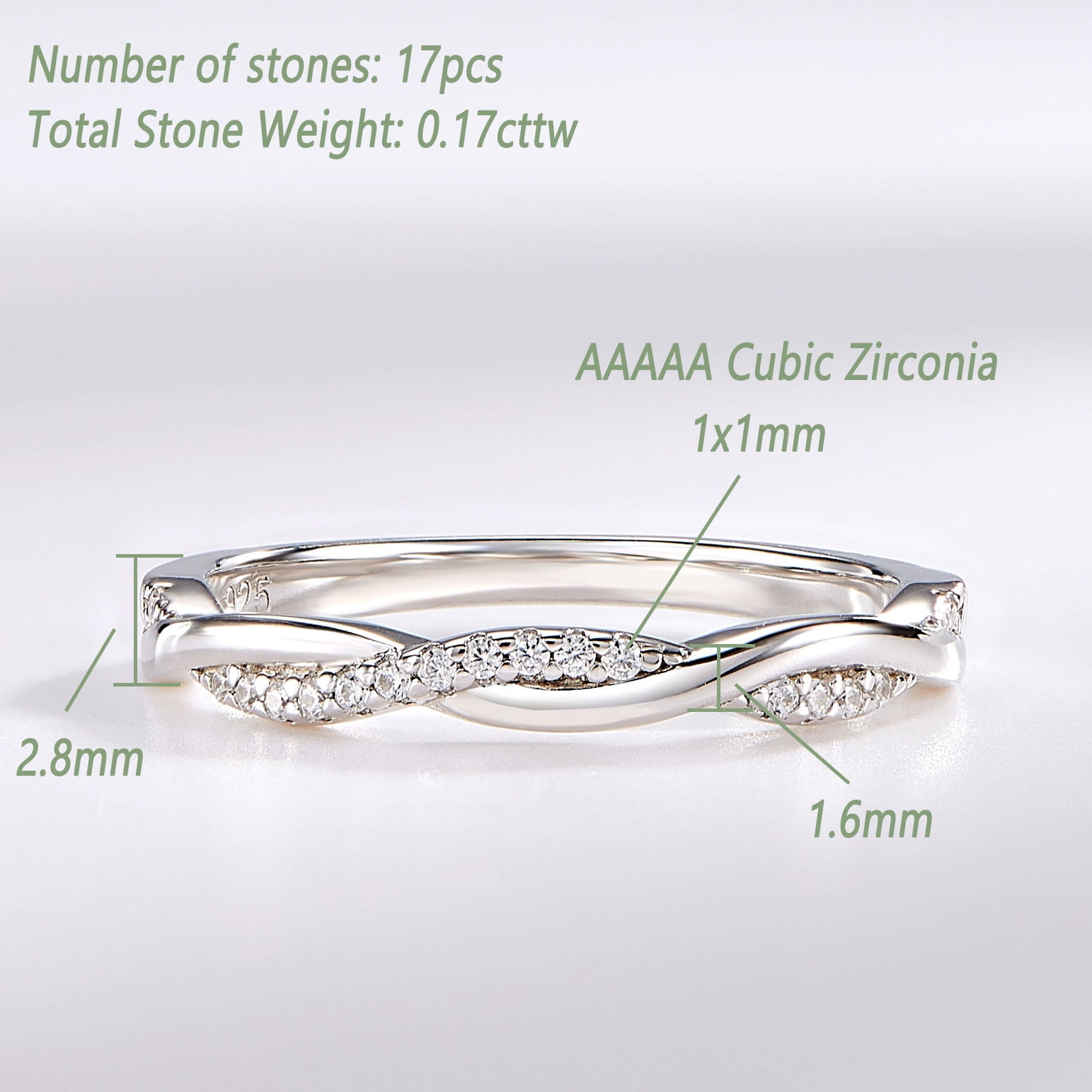 Wuziwen 1 Carat Wedding Ring Sets Infinity Band Princess Sterling Silver Rings for Women CZ Size 7