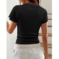 thumbnail image 6 of PRETTYGARDEN Summer Tops for Women Short Sleeve Lace Trim Slim Fitted Henley Tee Shirts Y2K Fashion Clothing, 6 of 7