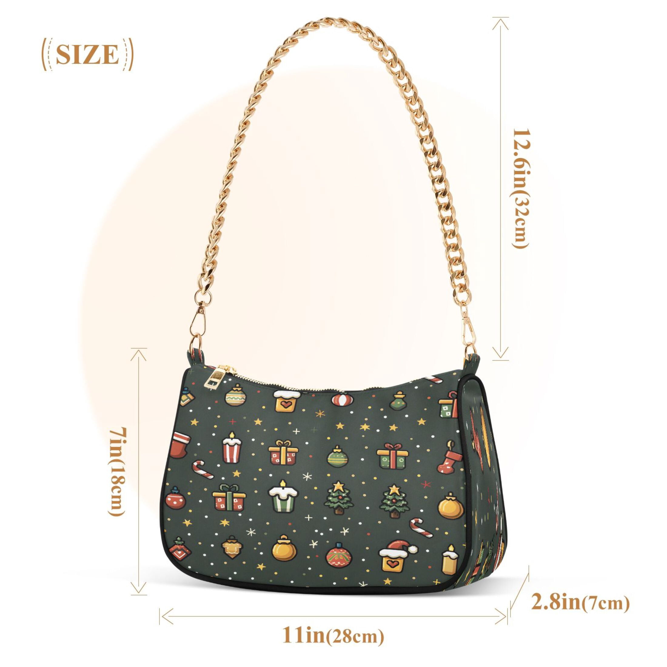 Ryvnso Christmas Accessories Womens Chain Shoulder Bag Tote Handbags Clutch Hobo Purse with Zipper for Travel