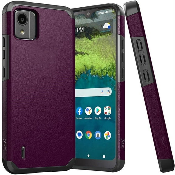 For Nokia C110 N156DL Slim Shockproof Hybrid Cover Cell Phone Case   Tempered Glass - MK Purple