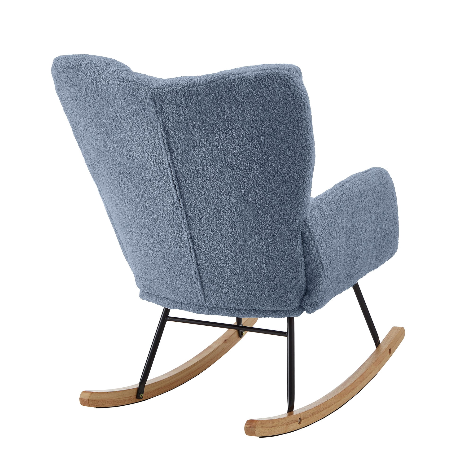 Glider Chair for Living Room Tufted Upholstered Teddy Fabric Rocking Chair with Metal Frame Accent Chair (Blue)